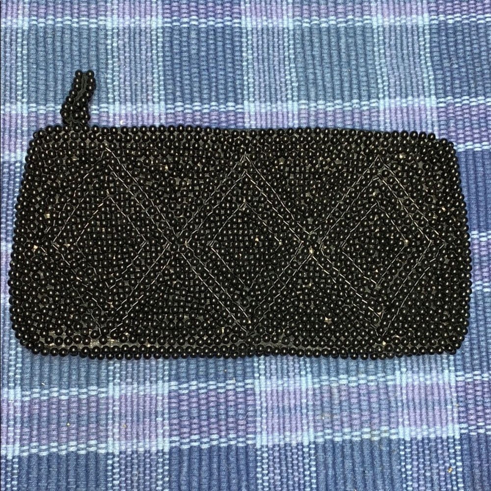 Cute vintage black beaded clutch